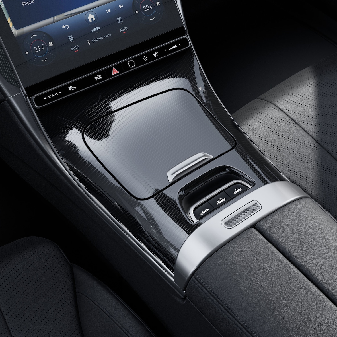 The center console in black fine-structure look in the Mercedes-Benz CLE Cabriolet.