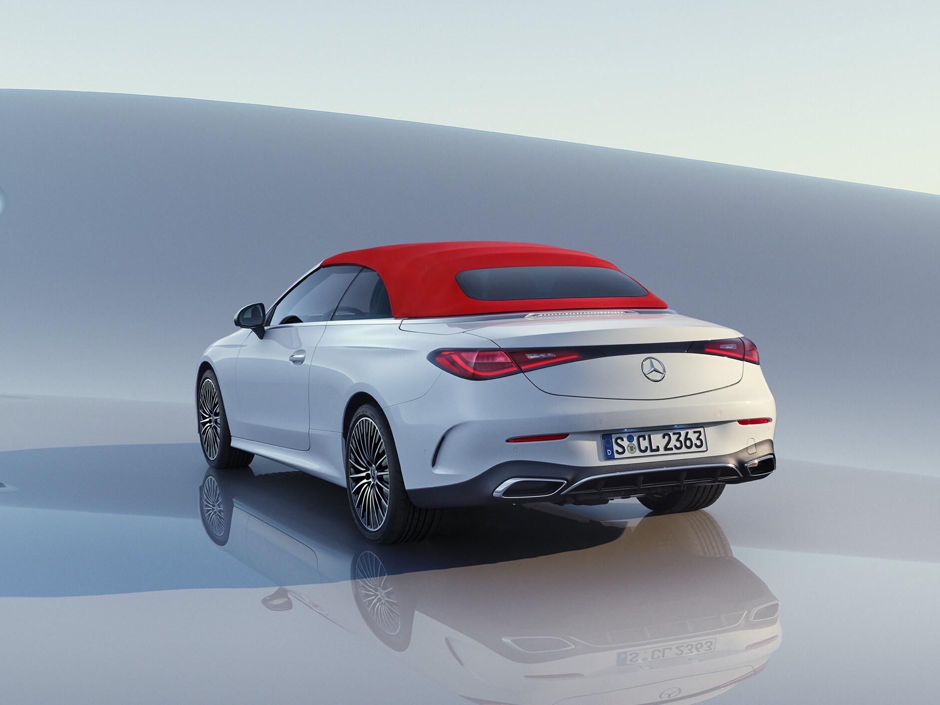 Side rear view of the Mercedes-Benz CLE Cabriolet.