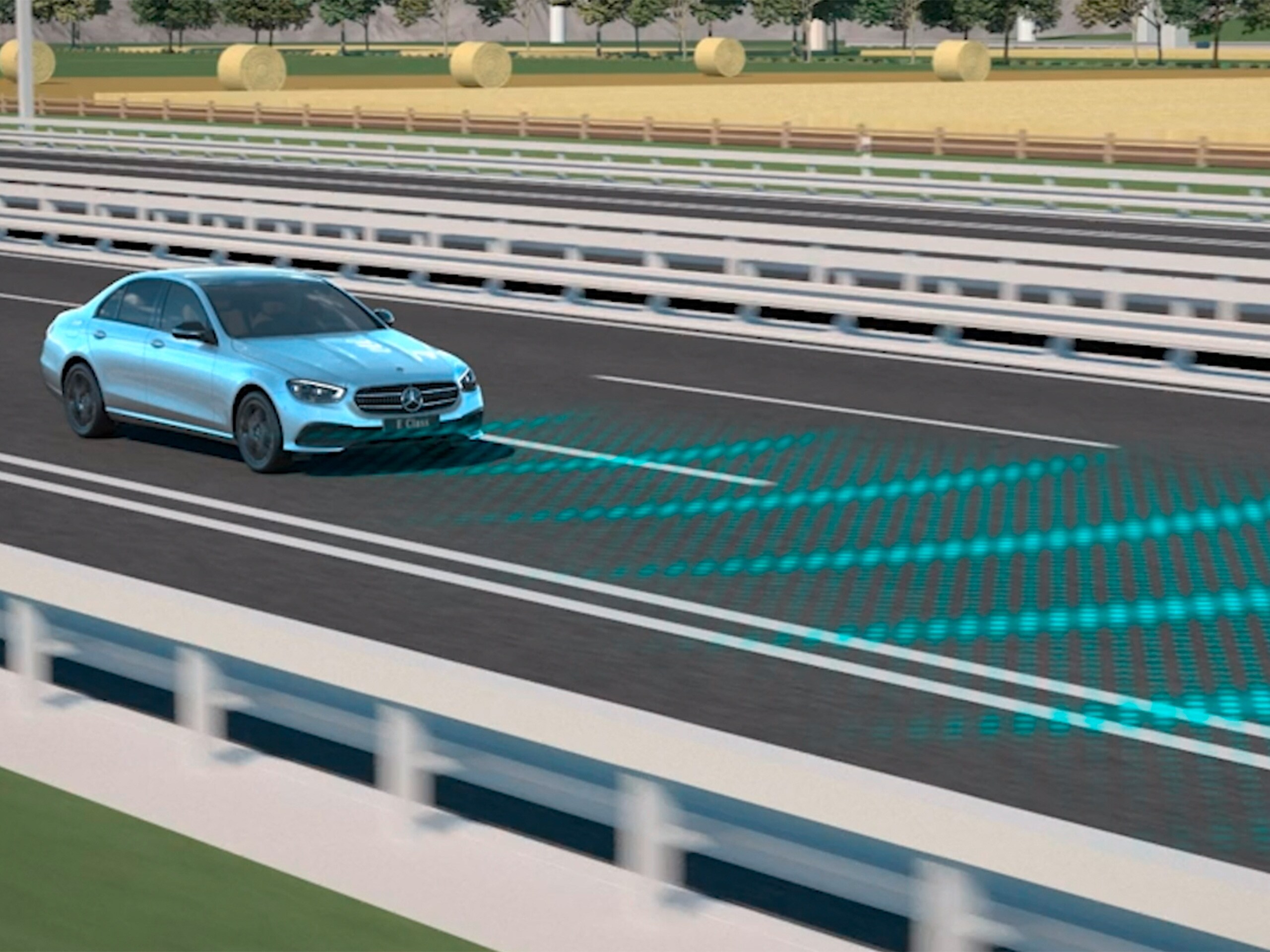 The video shows the function of the Active Distance Assist DISTRONIC in the Mercedes-Benz CLS Coupé.
