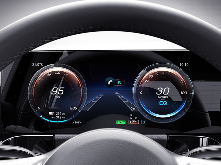 The ECO Assistant in the instrument cluster of the EQA from Mercedes-EQ.