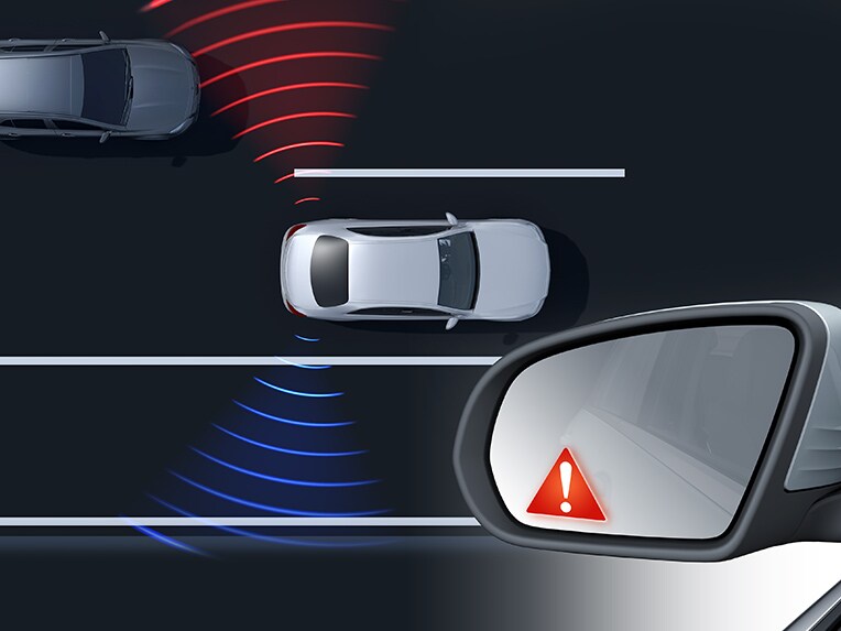A graphic representation of Blind Spot Assist in the EQA from Mercedes-EQ.
