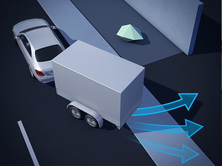 View of the Trailer Manoeuvring Assist display in the new EQE SUV from Mercedes-EQ.
