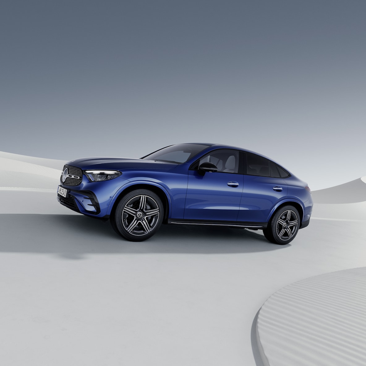 Frontal side view of the Mercedes-Benz GLC Coupé.