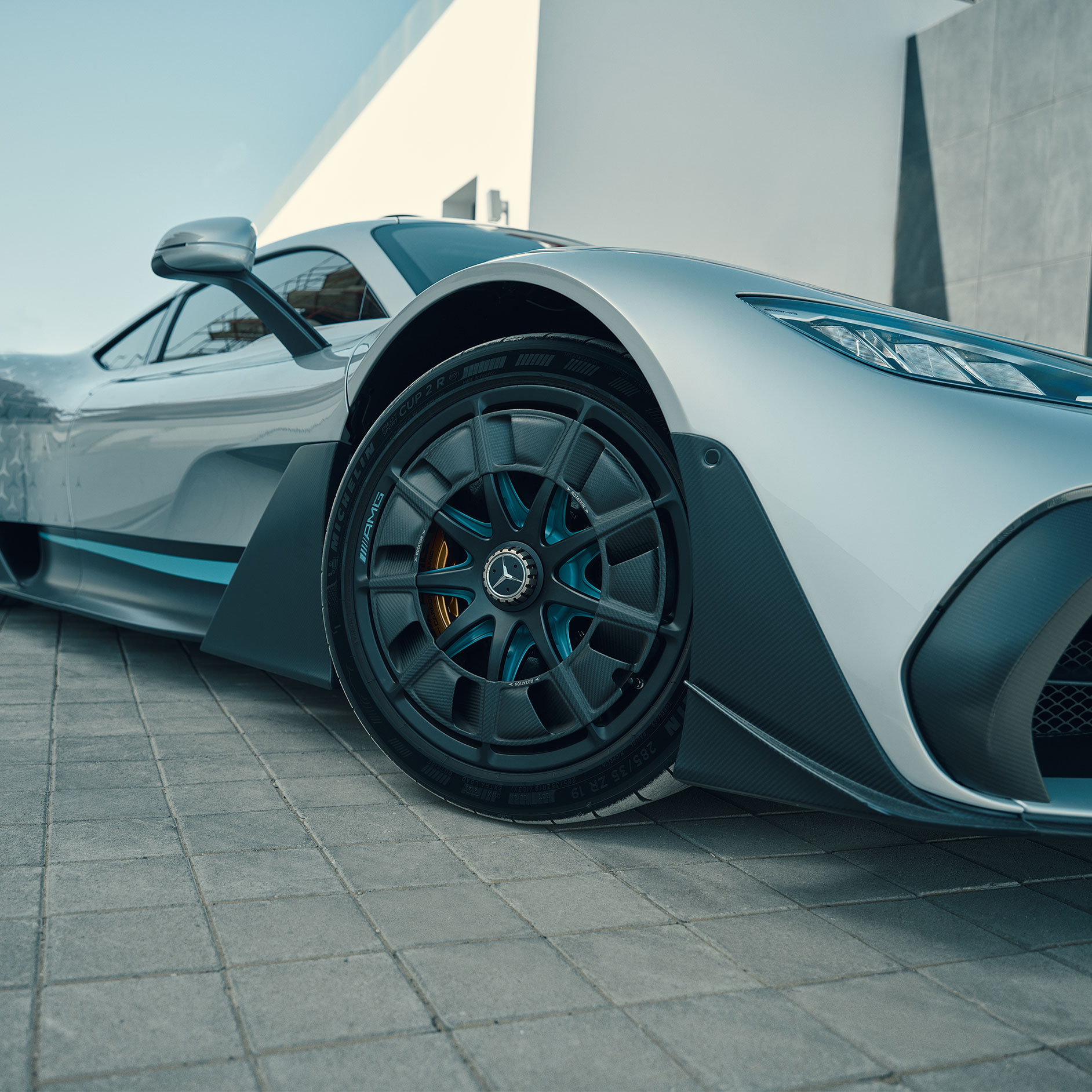 Hyper performance | ONE | Mercedes-AMG Detailed view of a rim on the Mercedes-AMG ONE.