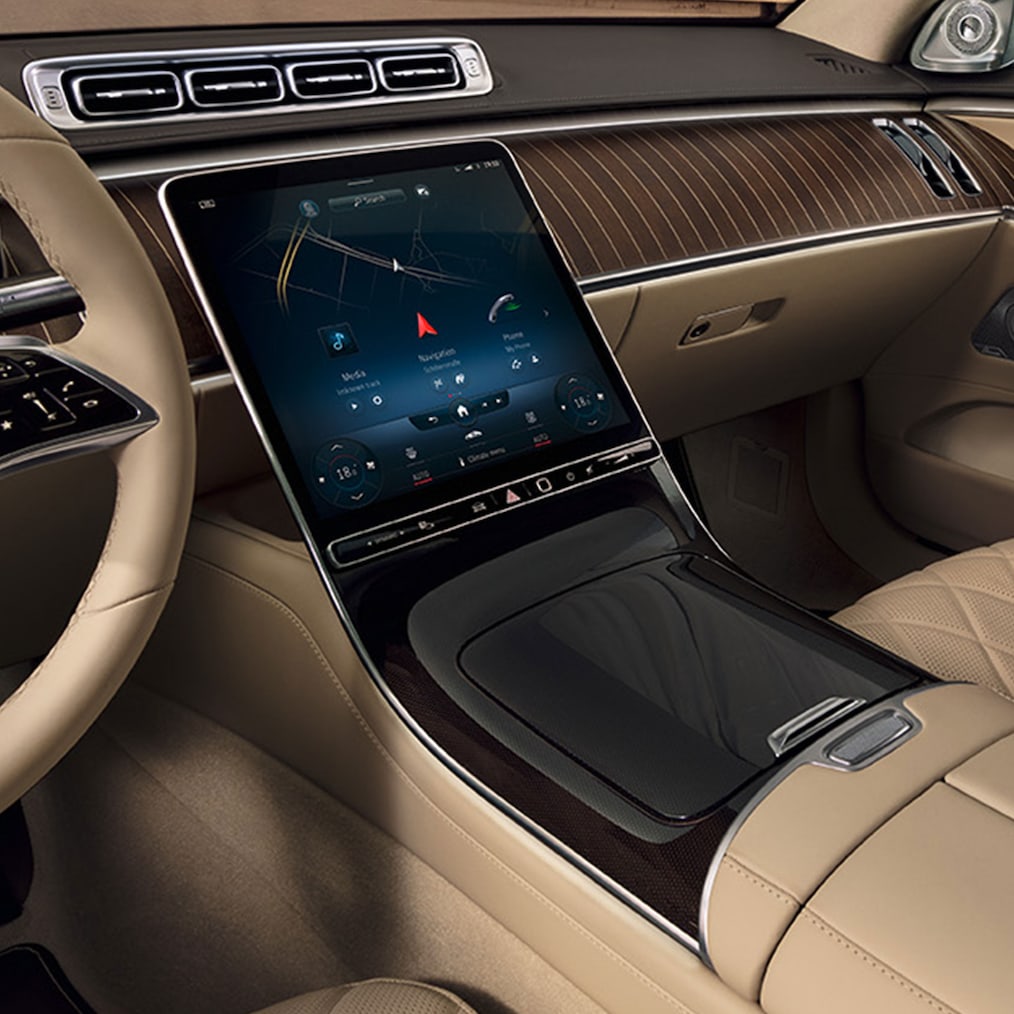The 32.5 cm (12.8-inch) OLED Central display in the Mercedes-Benz S-Class Saloon Long.