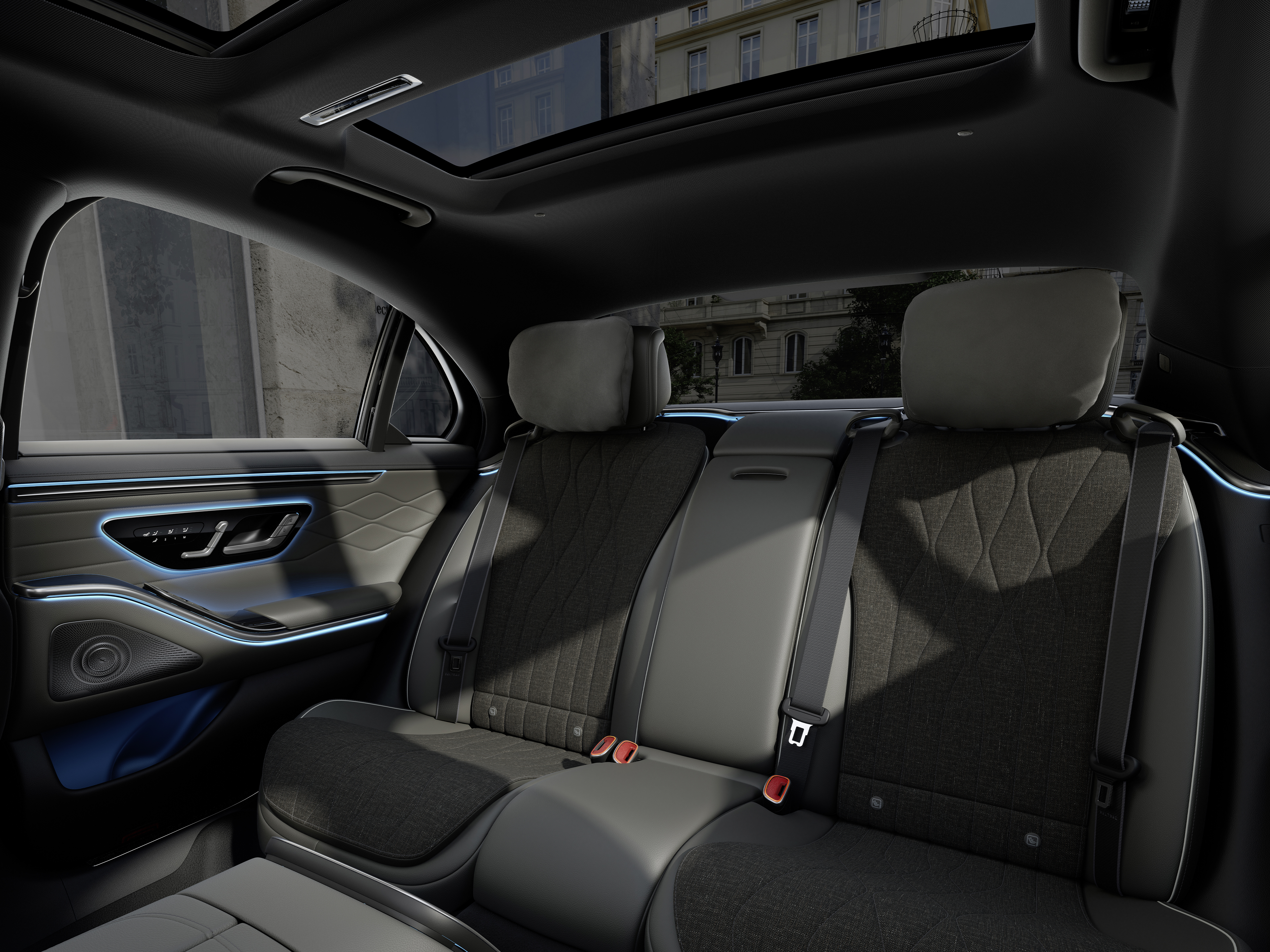 Interior | S-Class Saloon | Mercedes-Benz The cockpit of the new Mercedes-Benz Saloon shown from between the two front seats.