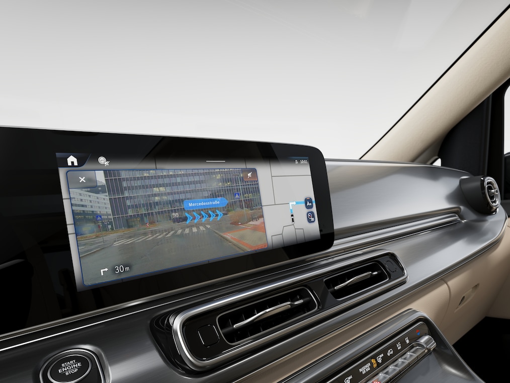 MBUX augmented reality for navigation of the Mercedes-Benz V-Class.