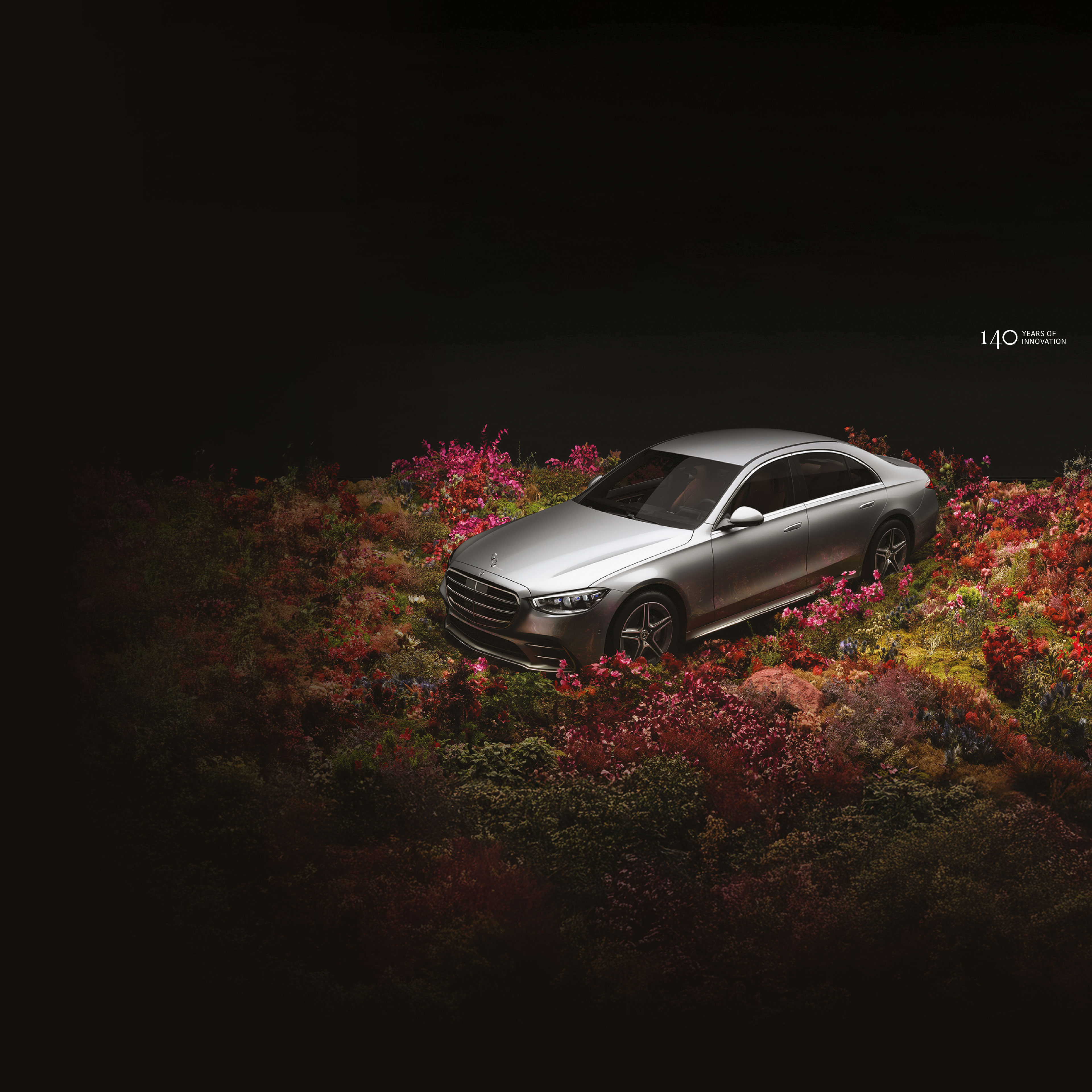Technology | Mercedes-Benz A Mercedes-Benz S-Class in a field of flowers.